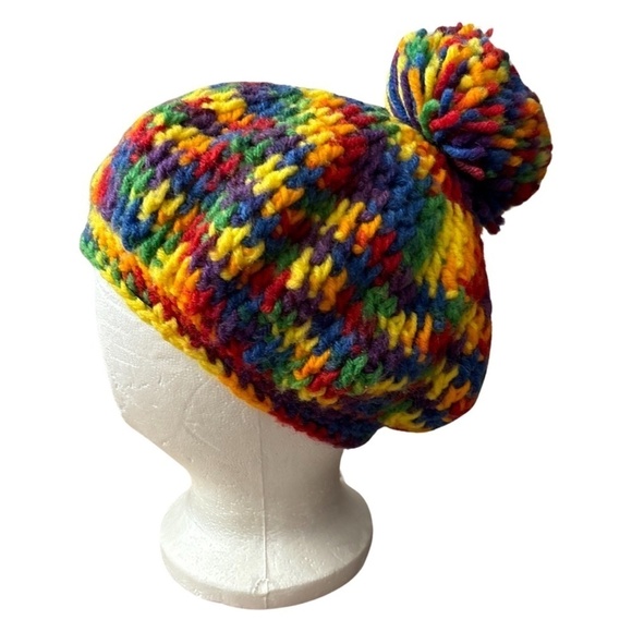 Vintage Rainbow Pride Knit Pom Pom Beanie - Picture 1 of 4